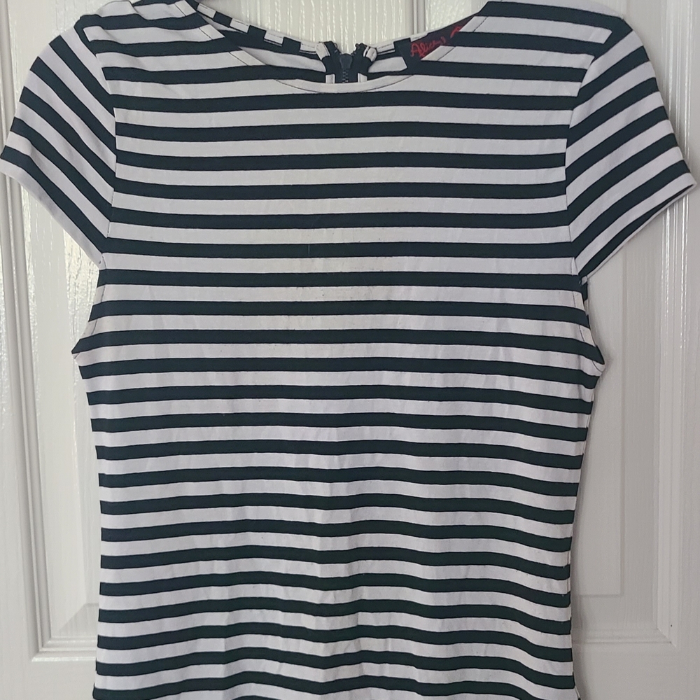 Alice + Olivia Black and White Striped Tee